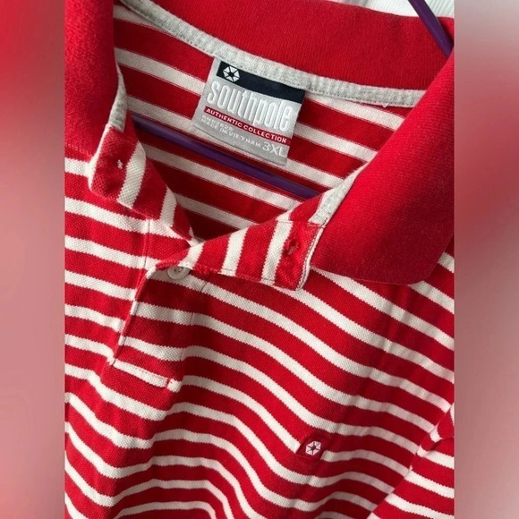 Vintage South Pole Mens Red White Stripe Button Polo Shirt Size 3XL - Picture 3 of 4